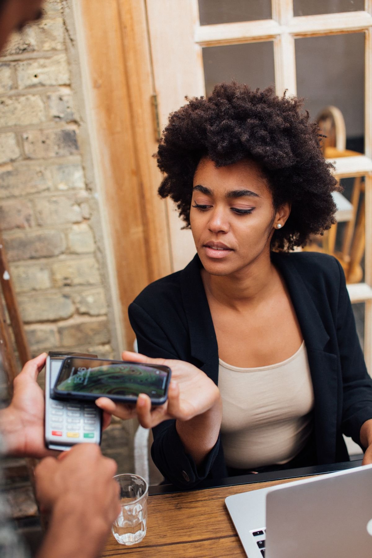 Mobile payment being made at a counter